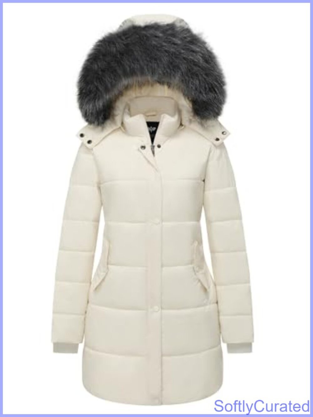 Winter Puffer Coat Removable Faux Fur Hood Warm Snow Jacket